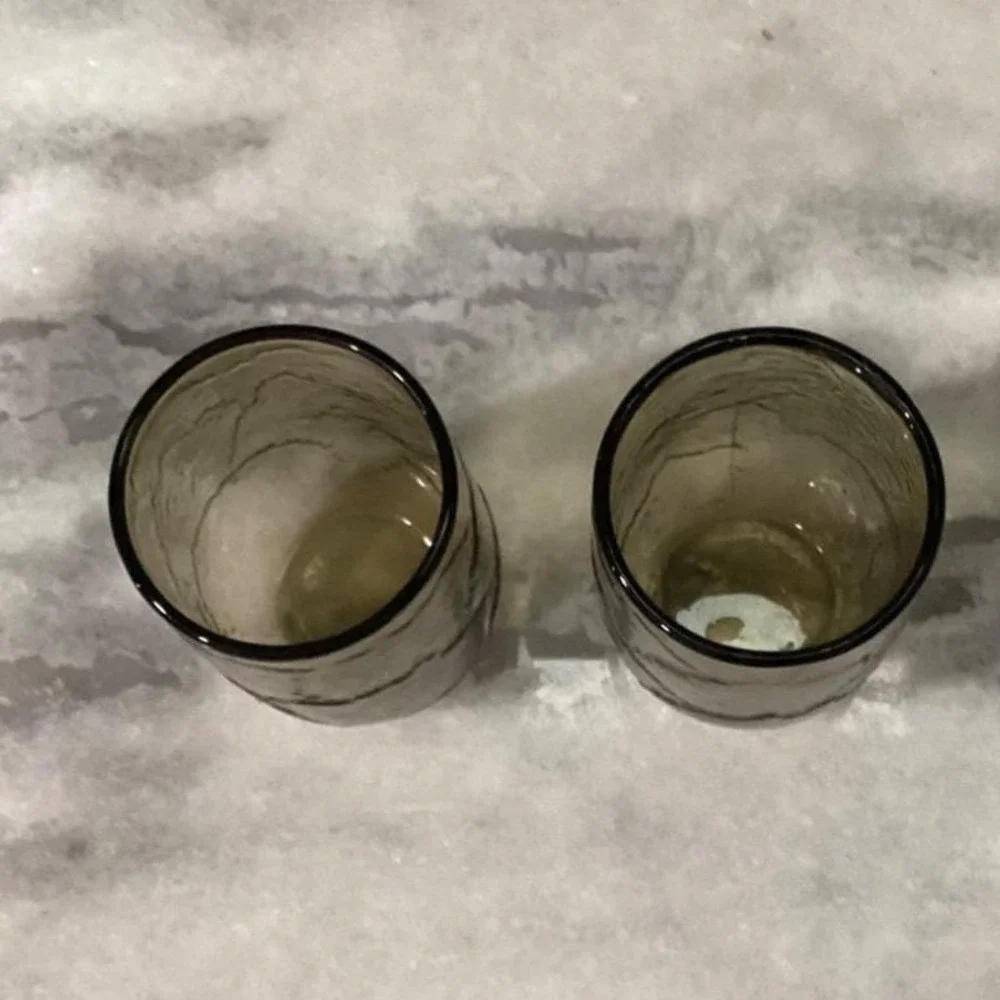 Anchor Hocking Sherwood Spicy Brown Glass Shooters, Set of 2 Vintage Leaf Design